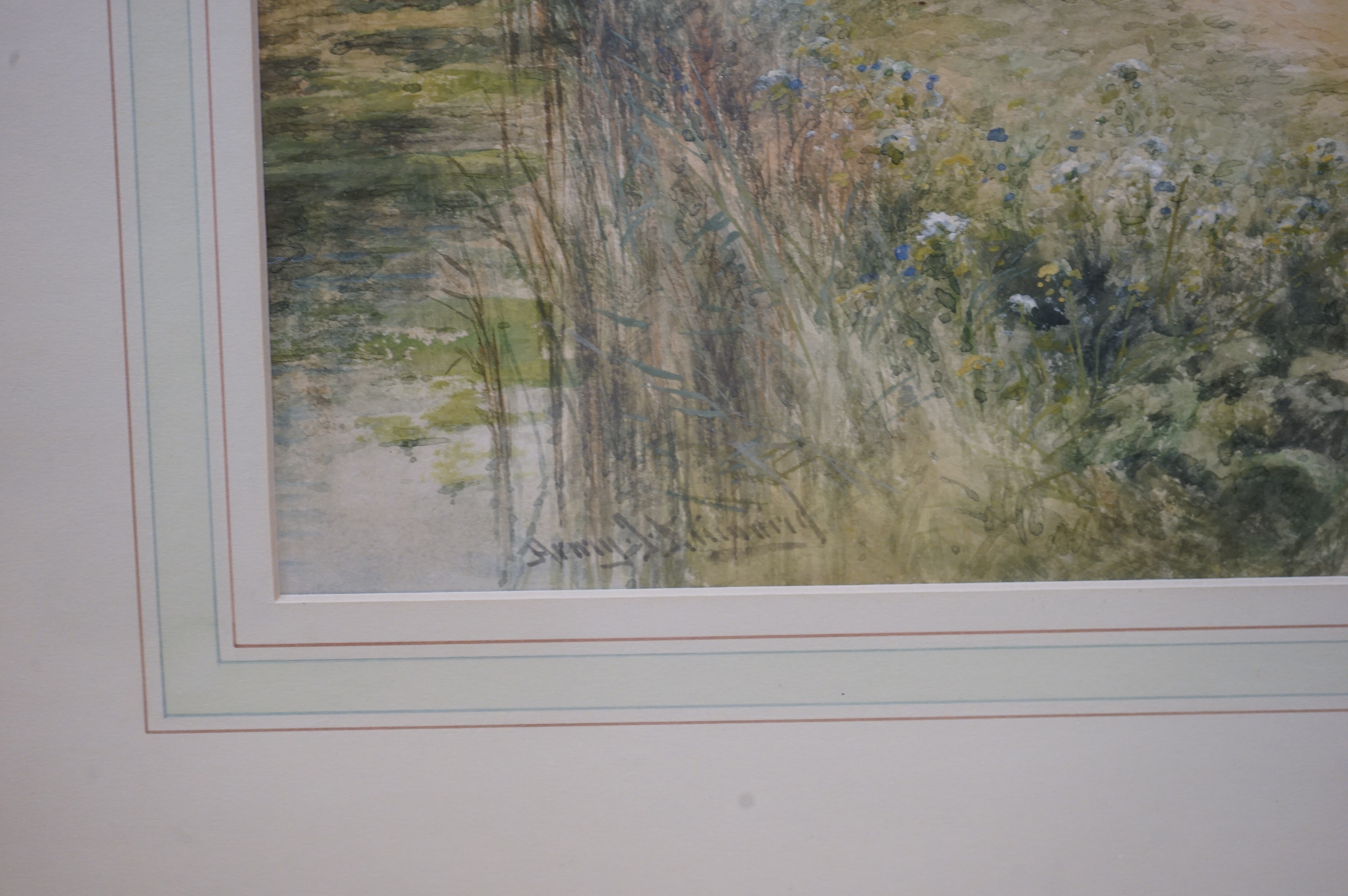 Henry John Kinnaird (1861-1929), watercolour, Sussex view together with two other watercolours, comprising two Continental riverscapes, one signed W R Collett and dated '53, largest 47 x 35cm